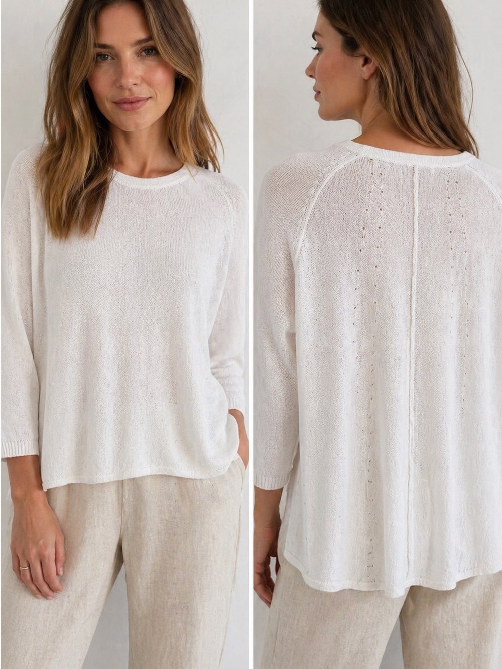 Inhabit Linen Blend Sweater Top Sz Medium White Lightweight Slub Knit